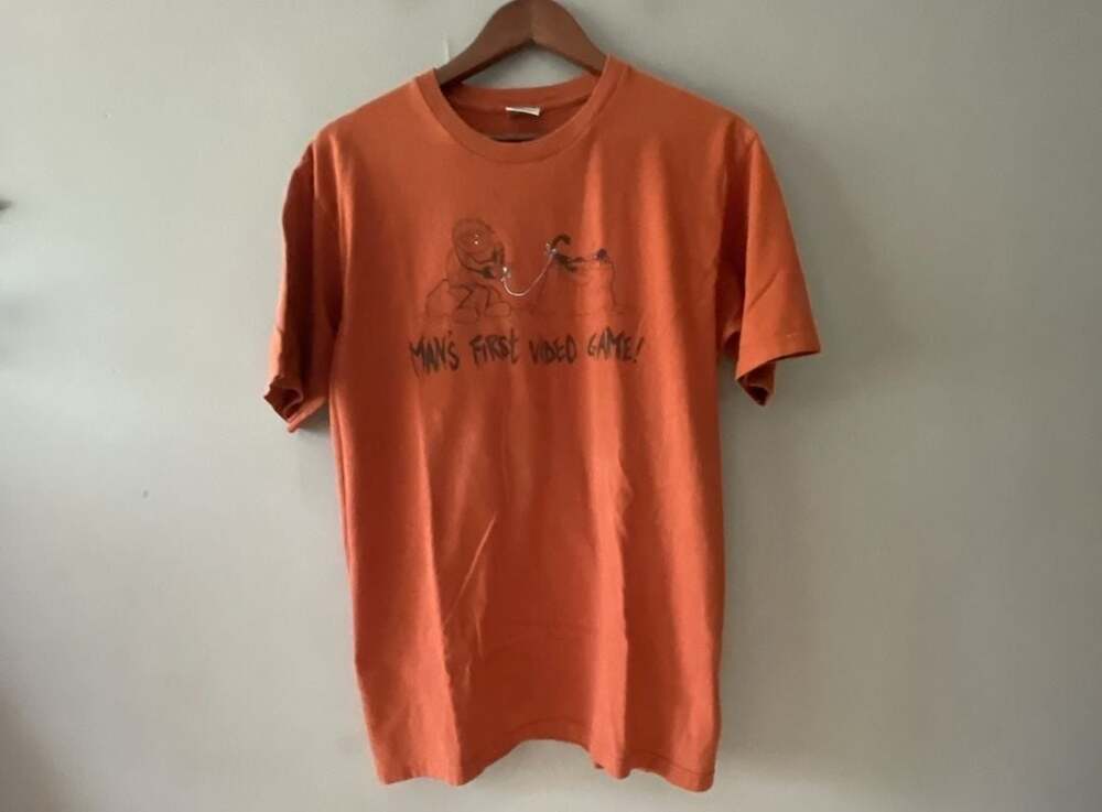 Cygnus Vintage Man's First Video Game Graphic T-Shirt Orange Size L